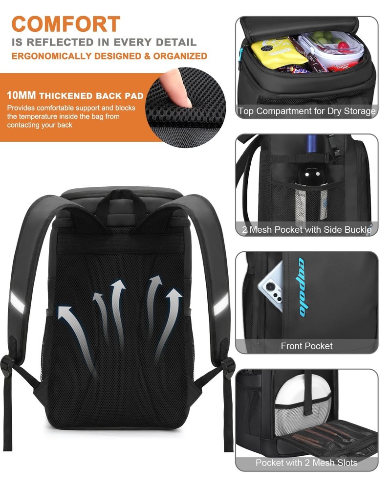 Capolo Cooler Backpack Insulated Waterproof for 36 Cans, Deep Black Leather