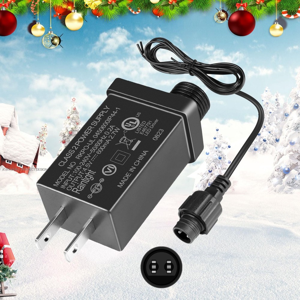 4.5V 0.6A LED Class 2 Power Adapter, 2.7W Transformer Replacement Black
