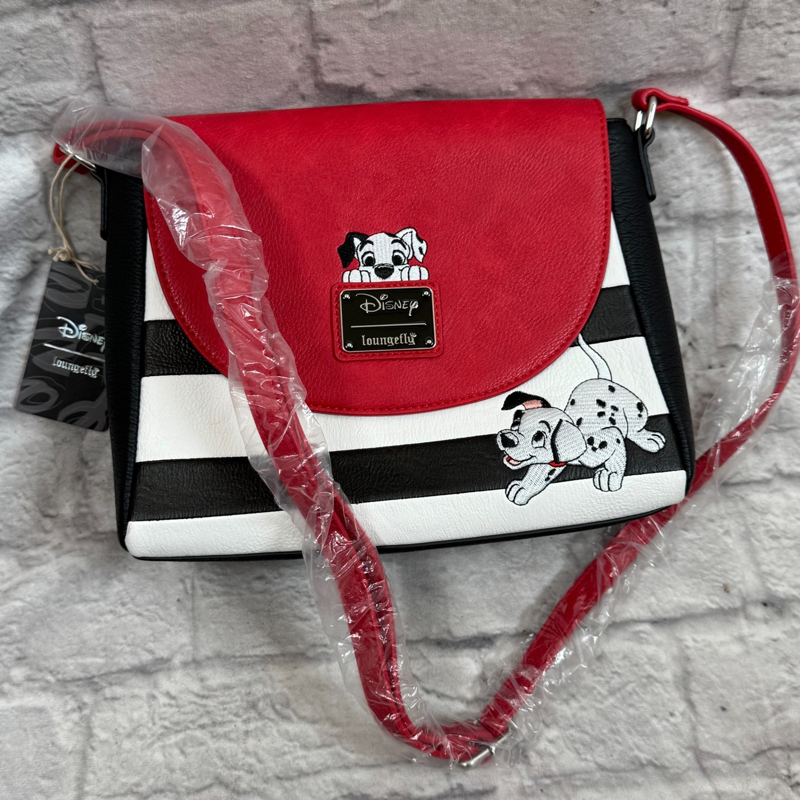 Disney Loungefly 101 Dalmatians Purse Embroidered Saddle Bag Striped Satchel NWT