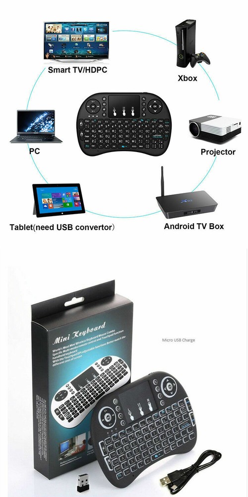 Rii i8+Backlit Mini Wireless Touch Keyboard, Backlit, Touchpad Mouse Combo.