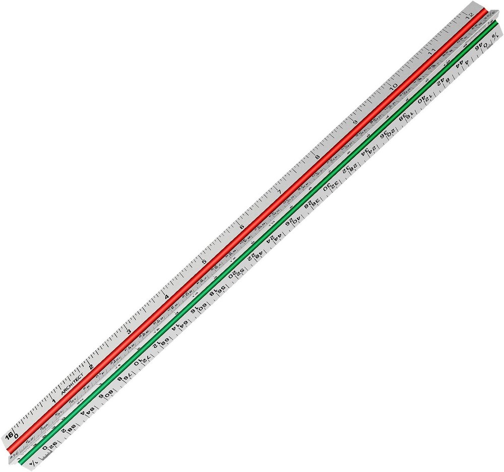 12" Architectural Scale Ruler Aluminum Architect Triangular Tricolor