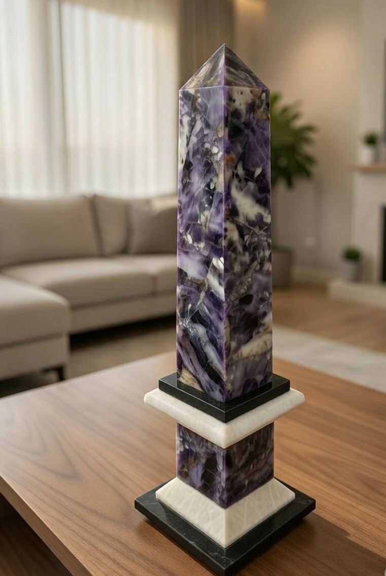 Antique 19th C English Grand Tour Derbyshire Blue John Fluorite Obelisk