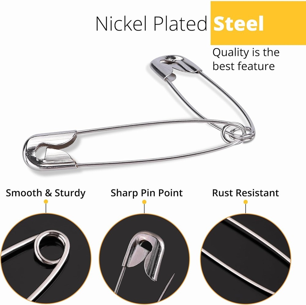 300 Pack Safety Pins Assorted, 4 Different Sizes, Strong Nickel Plate