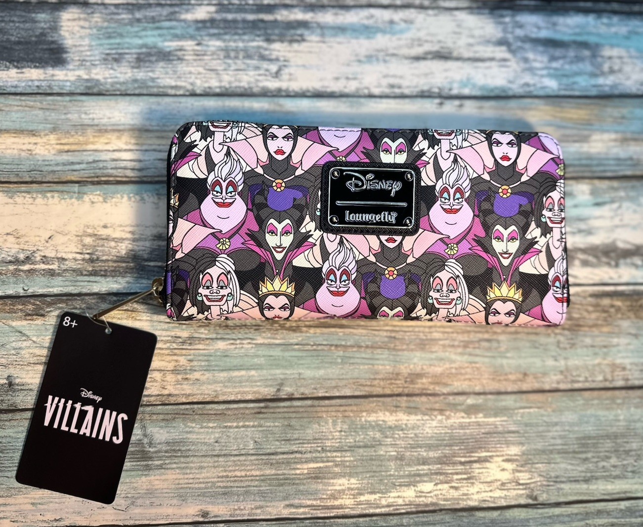 NEW Disney Villains Loungefly Zip Around All Over Print Wallet • Purple