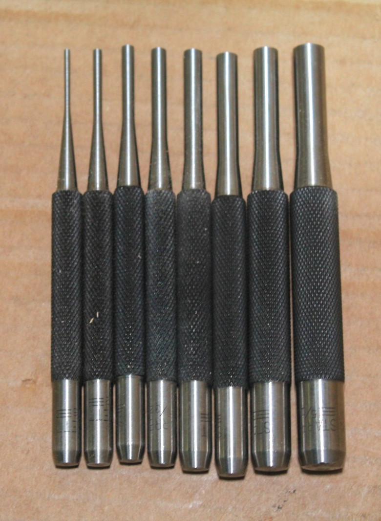 Vintage STARRETT #565 Drive Pin Punch Set of 8 Wood Holder S565WB