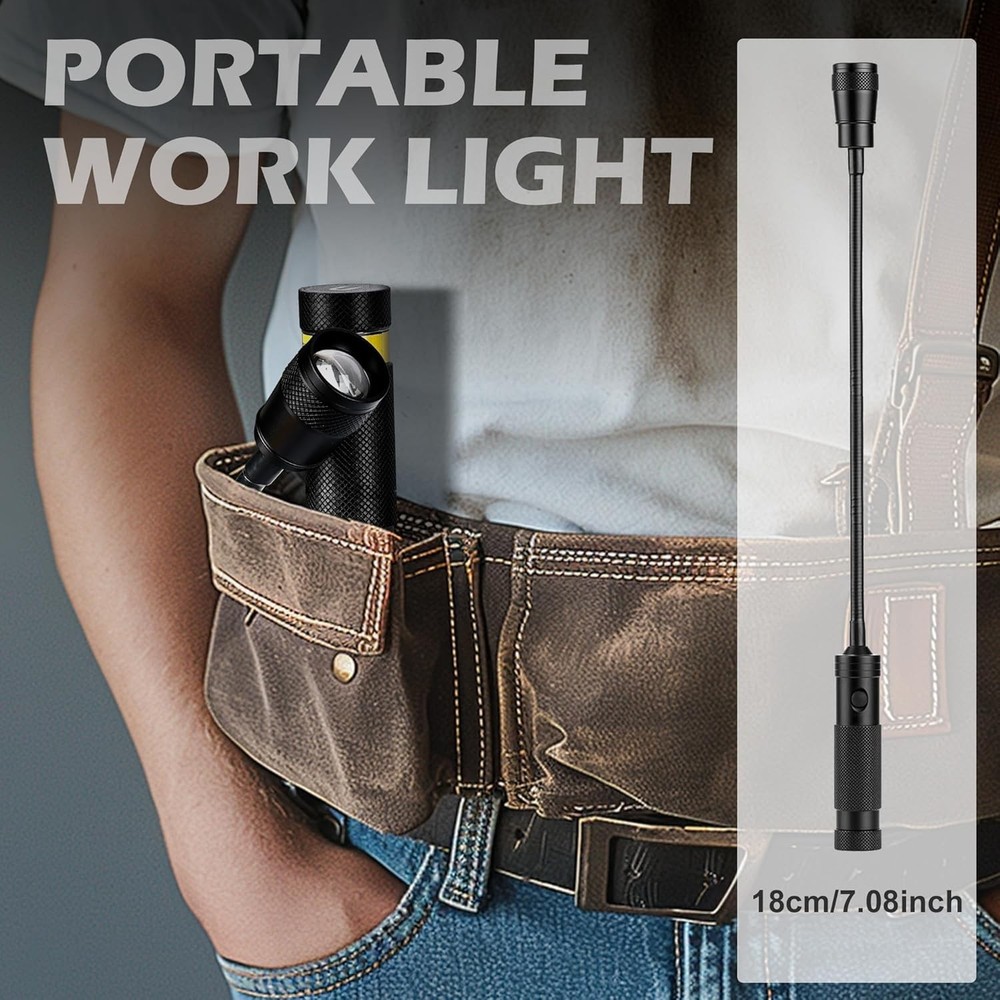 LED Work Light, 500 Lumen Gooseneck Flashlight with Magnetic Base, Zoomable Flex