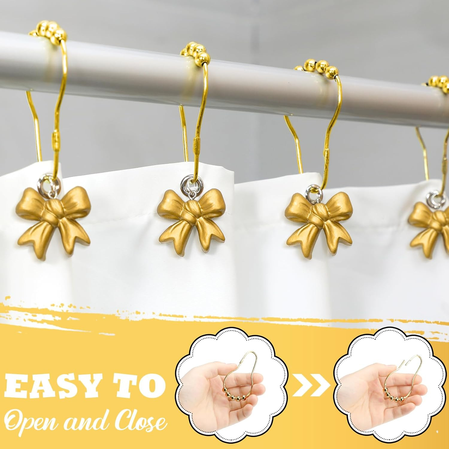 12 Pcs Gold Bow Knot Shower Curtain Hooks Rustproof Decorative Resin Bow Knot Sh