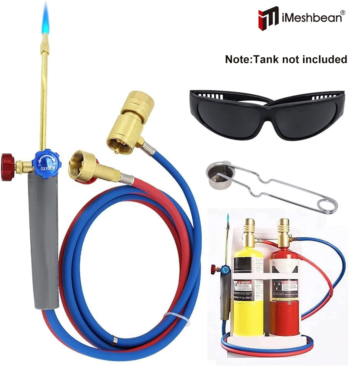 Oxygen MAPP Torch Kit W/ Pressure Meter W/ Tank Support, Glasses And Flint Spark