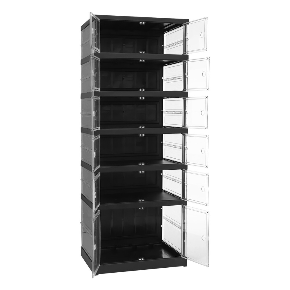 6 Tiers Shoe Storage Box Black Stackable Shoe Container Sneaker Organizer