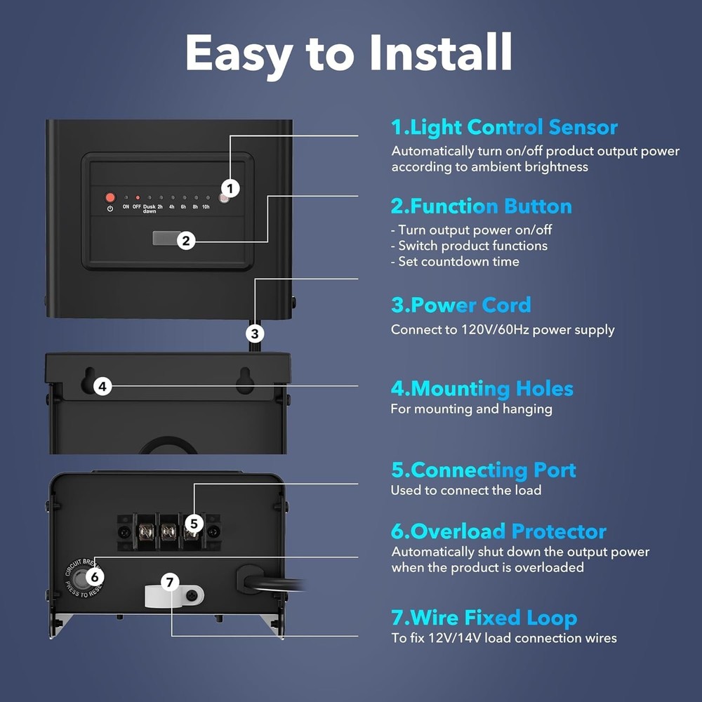 BN-LINK 300W Outdoor Transformer for Low Voltage Landscape Lighting, with Timer