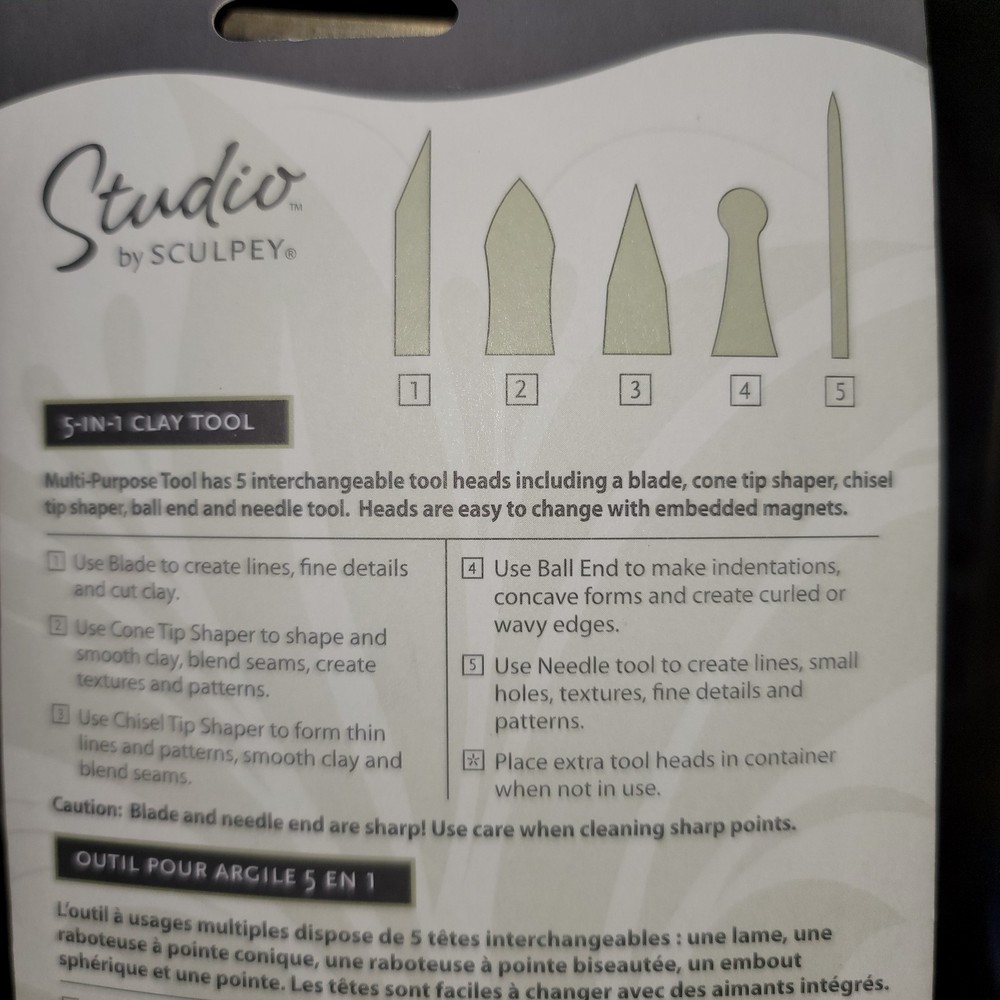 Sculpey 5-in-1 Tool Handle Interchangeable Heads: Blade Cone Chisel Ball Needle