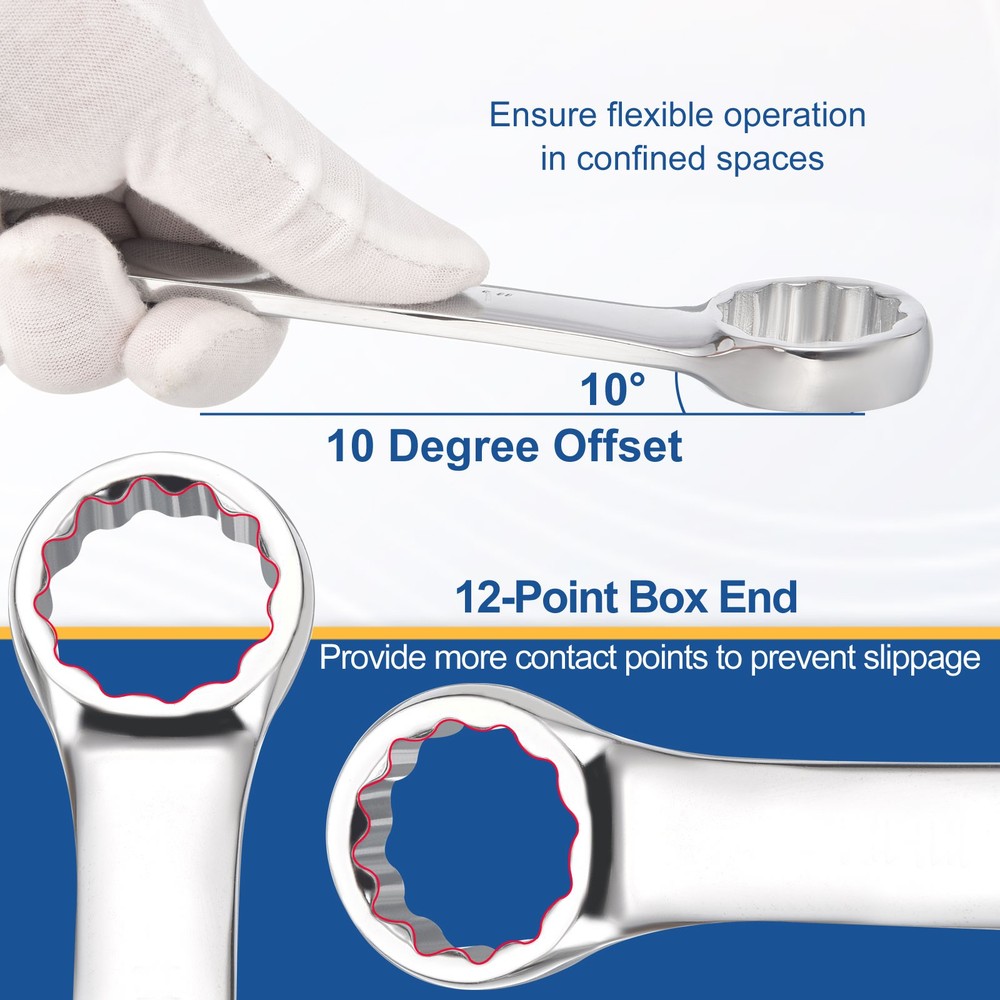 2Pcs Combination Wrench 1/2" Double Box End 10-Degree 12-Point Wrenches