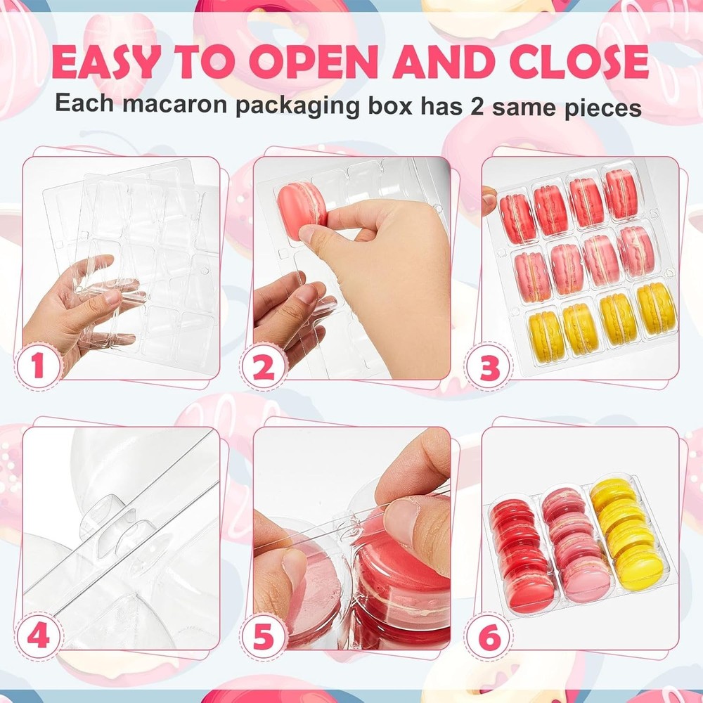Durable Macaron Boxes - 12 Clear Containers for Seamless Storage & Display