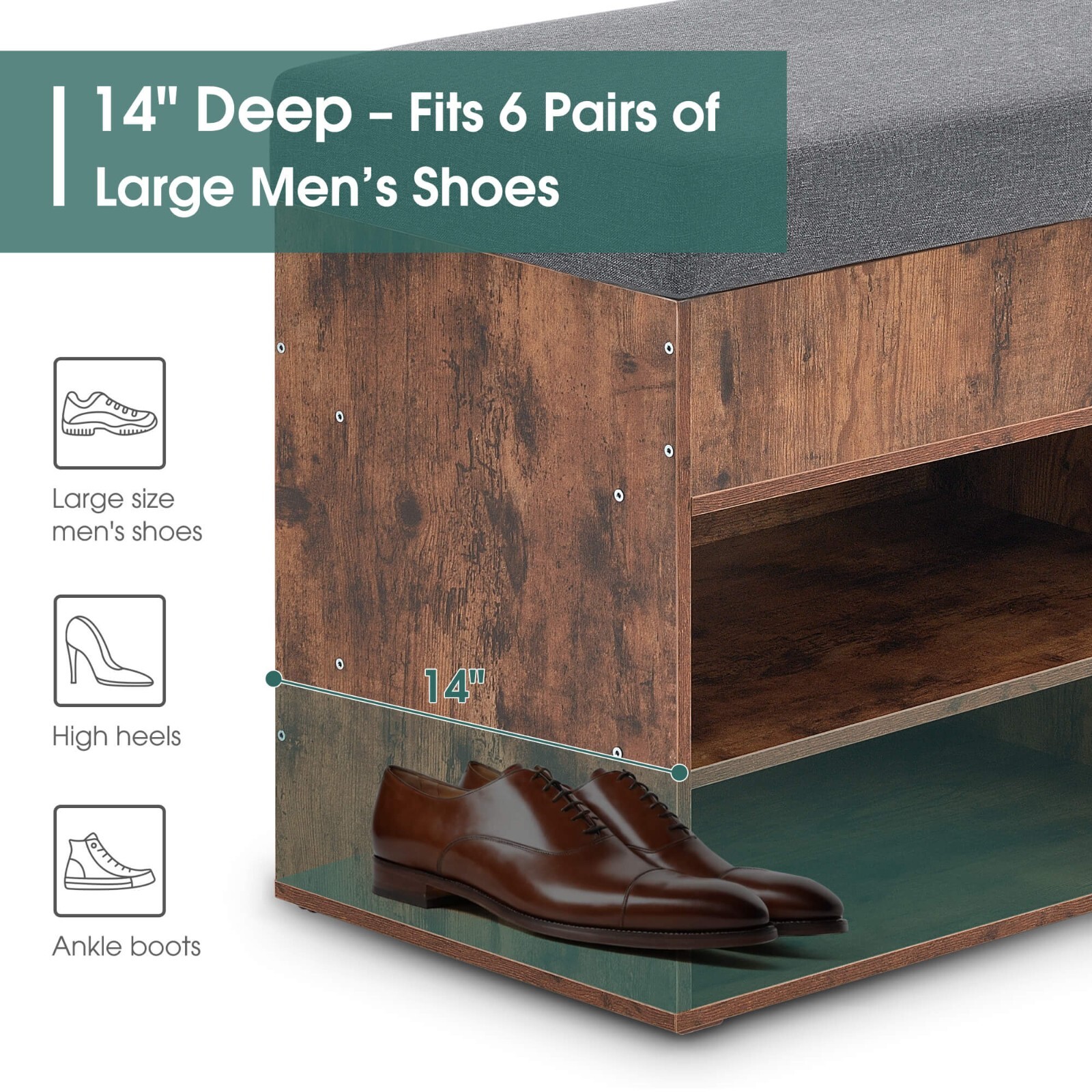 ivinta 37" Storage Bench with Padded Cushion for Living Room, 7702