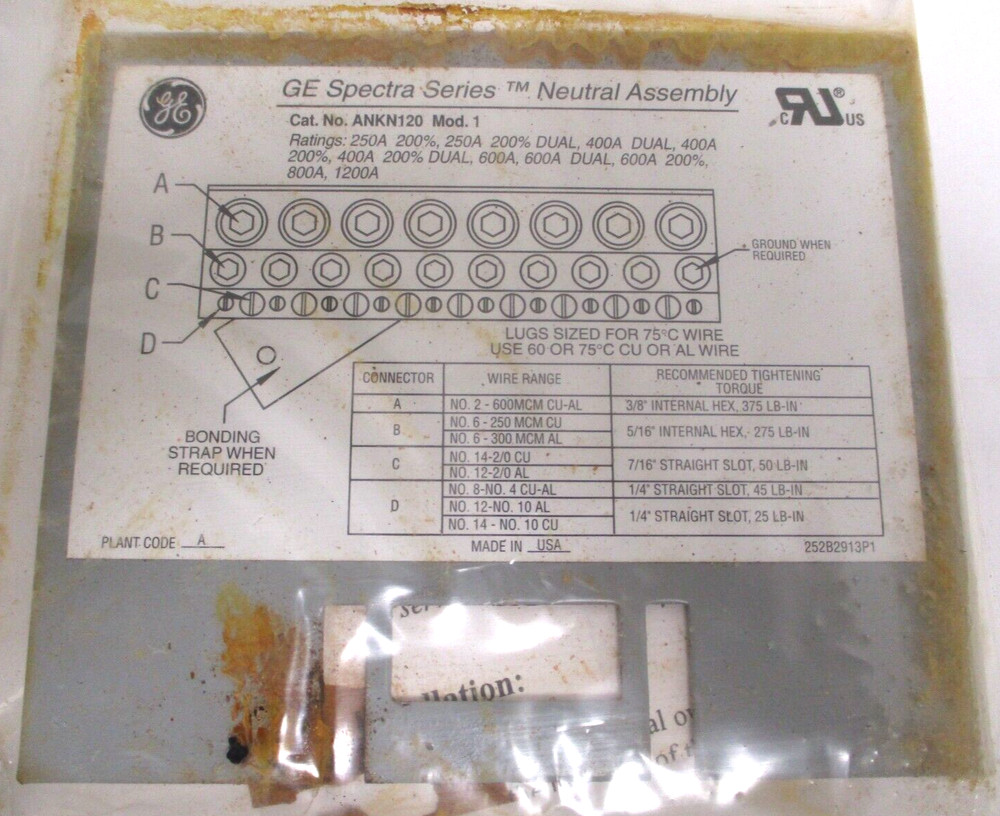 GE-GENERAL ELECTRIC, 4NKN120 , PANELBOARD NEUTRALS , WEATHERED SURPLUS