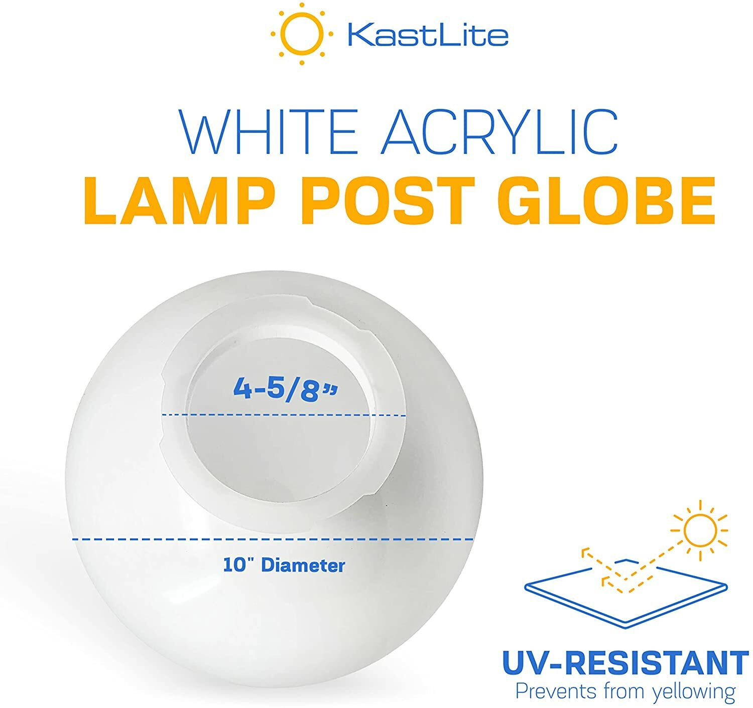 KastLite 10" White Acrylic Lamp Post Globe with 4-5/8" Twist Lock Neck