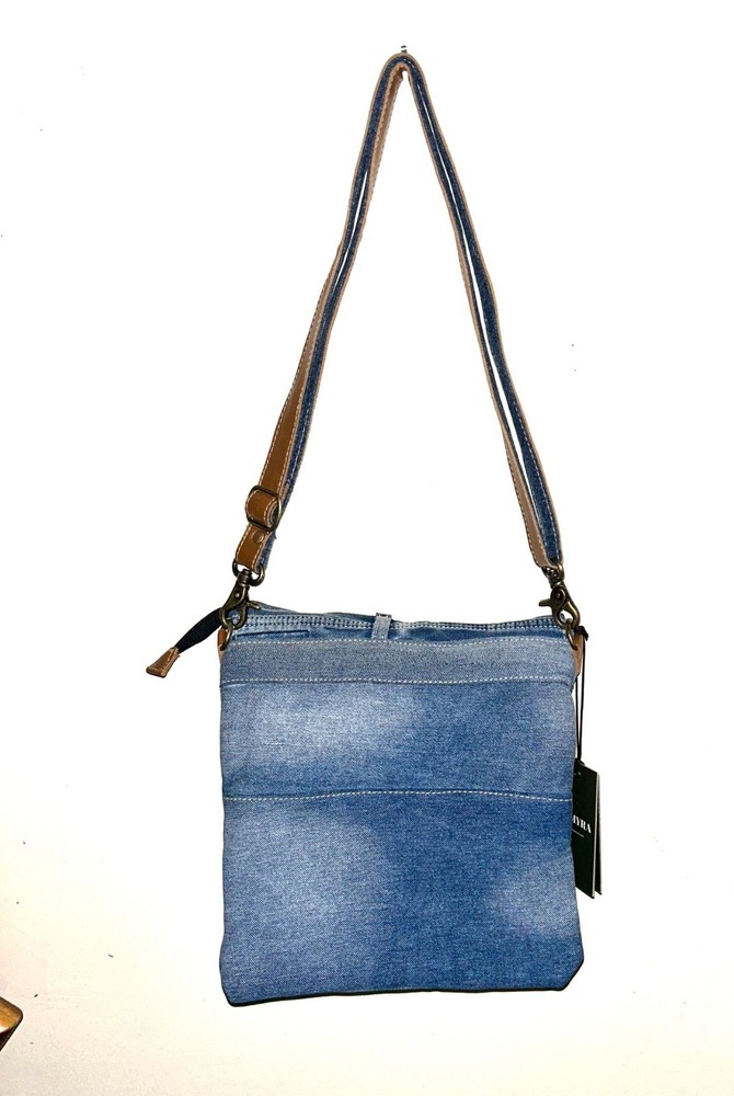 Jaycee's Day Denim Crossbody Handbag-Adjust. Leather Strap-Lined-Inside Pockets