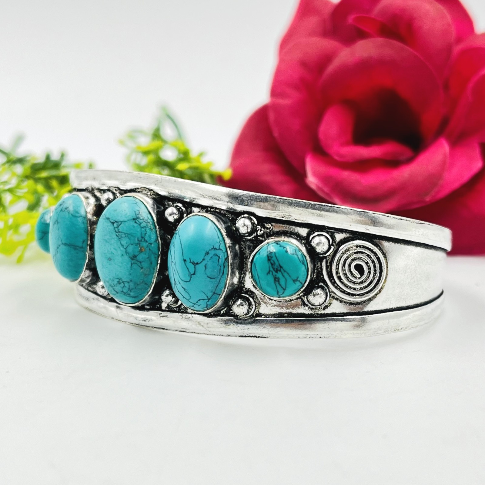 925 Sterling Silver 5 Oval Turquoise Gemstone Jewelry Handmade Cuff Bracelet