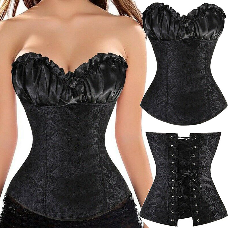 @ Women Black Steampunk Corset Bustier Gothic Shapewear Plus-Size Sexy Lingerie