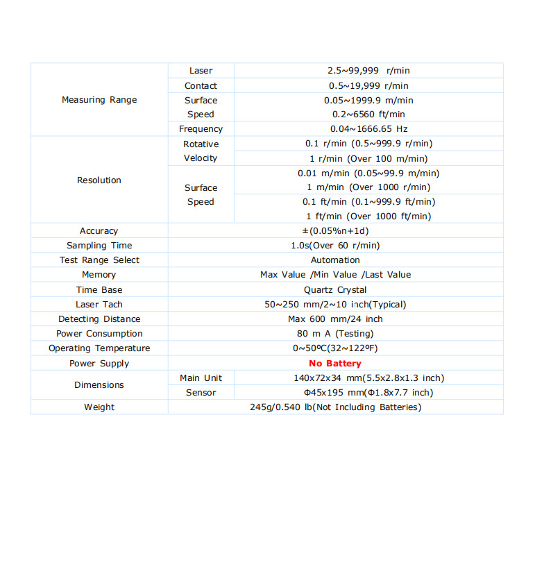 LANDTEK DT-2859 Digital Tachometer rotative velocity surface speed frequency