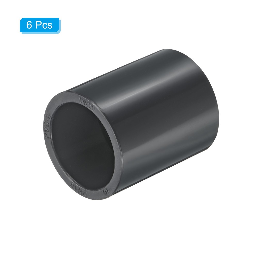 UPVC Pipe Fitting 25mm Socket, 6 Pack Straight Coupling, Dark Grey