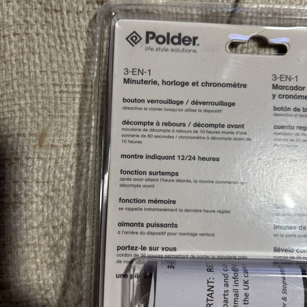 Polder 3-IN-1 Timer Clock & Stopwatch 898-90 Multi Function Tool w/ Lanyard NEW