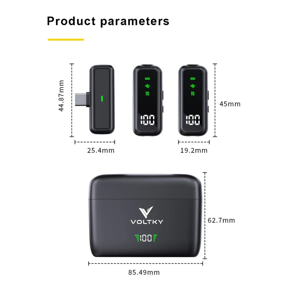 Voltky AI intelligent noise reduction wireless microphone USB C and lightning