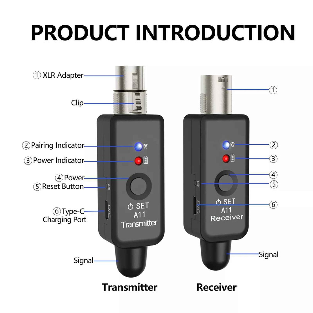 Professional XLR Wireless Microphone Transmitter&Receiver For Multiple Scenarios