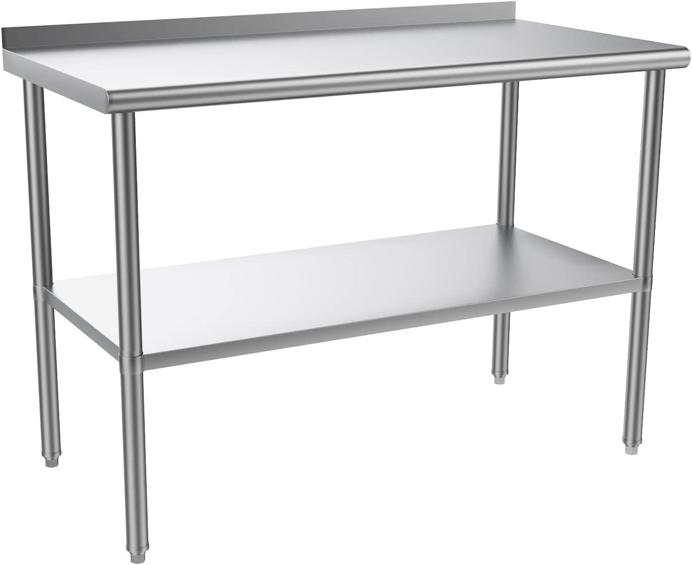 48'' x 24'' Stainless Steel Table for Prep & Work with Backsplash for Kitchen