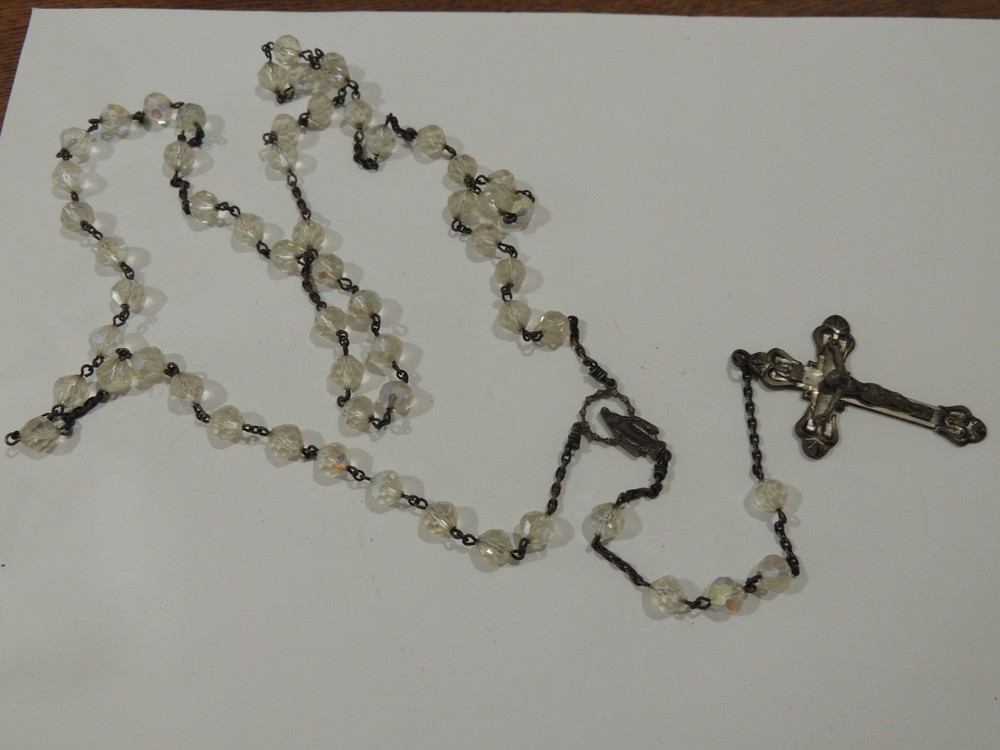 VINTAGE "AP" STERLING & AB CRYSTAL BEAD ROSARY