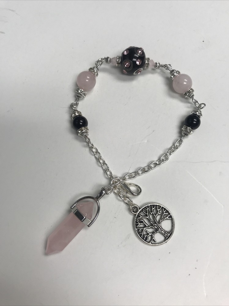Rose Quartz Pendulum Bracelet with Onyx 13