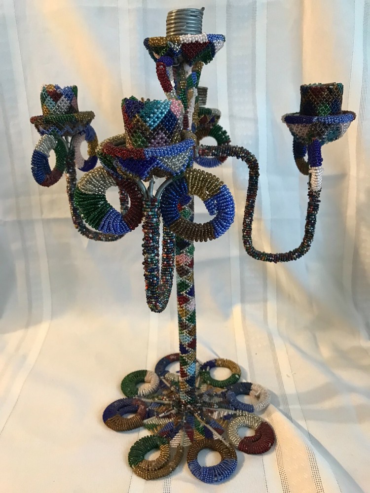 HANDCRAFTED BEADED CANDELABRA ~