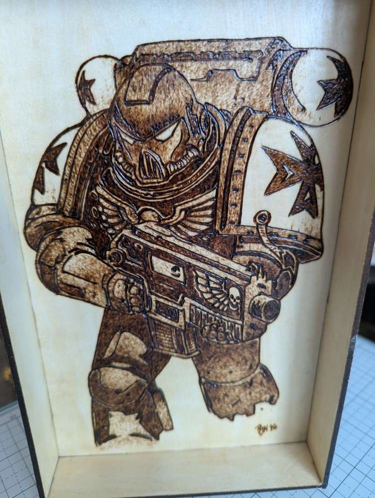 Custom Pyrography Art Warhammer Space Marine Dice Tray