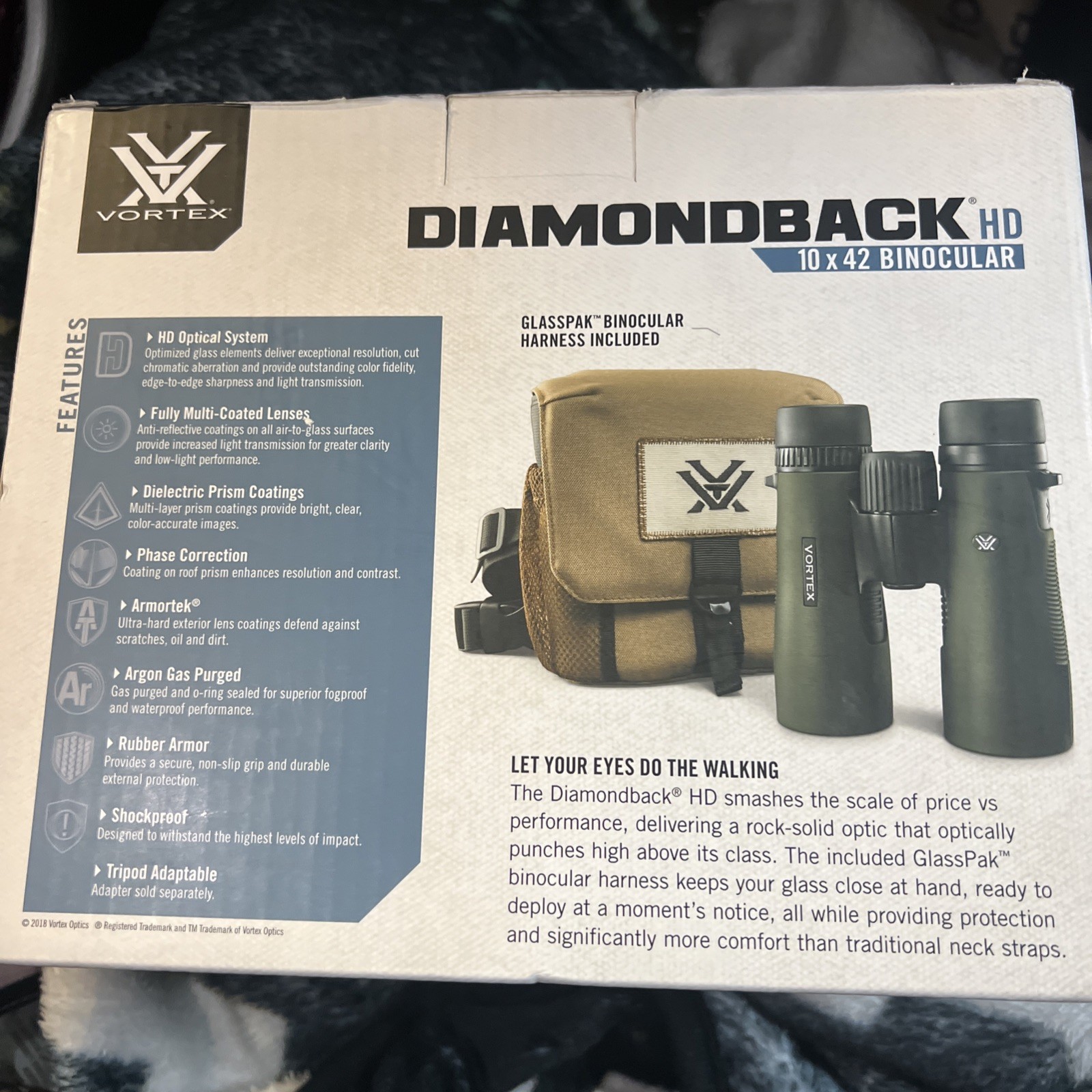 Vortex Diamondback HD 10x42 Binoculars with GlassPak Harness Case - Green
