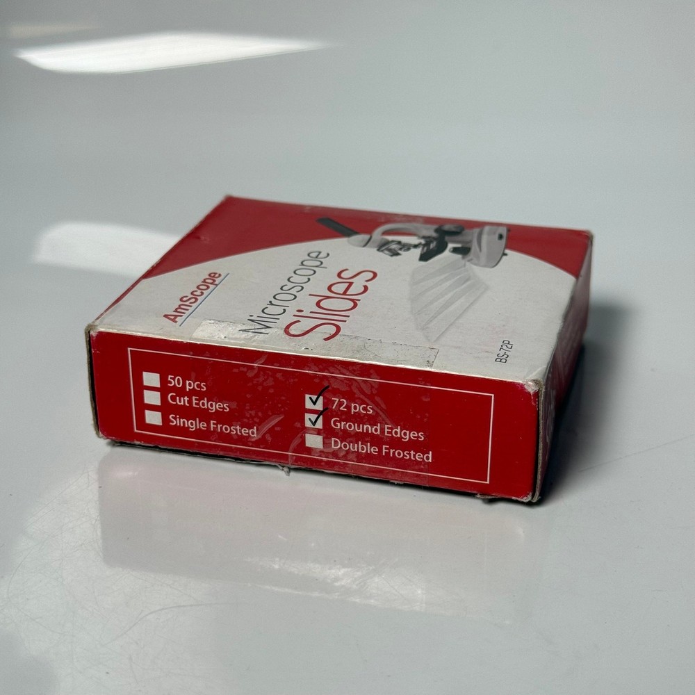 AmScope Microscope Slides 72pc Ground Edges Single Frosted CIB