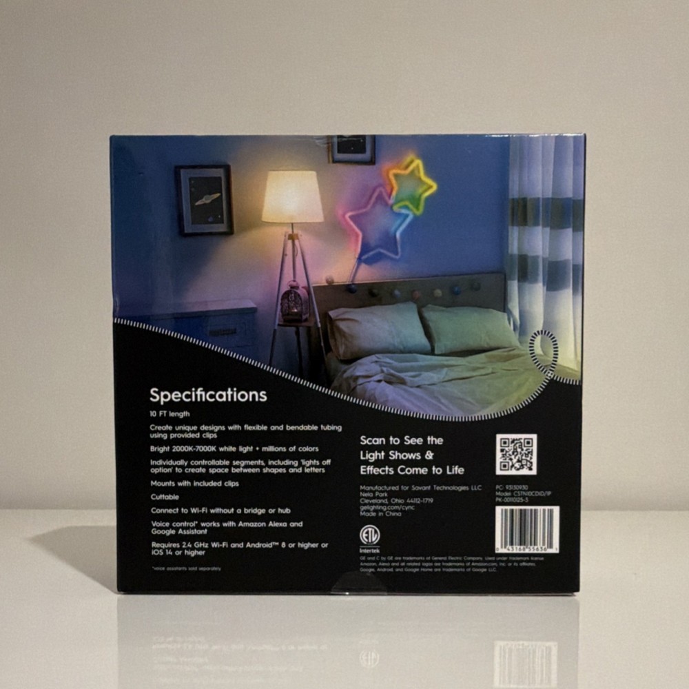 GE Cync Dynamic Effects Neon-Shape Multicolor Smart LED Light Strip 10 ft