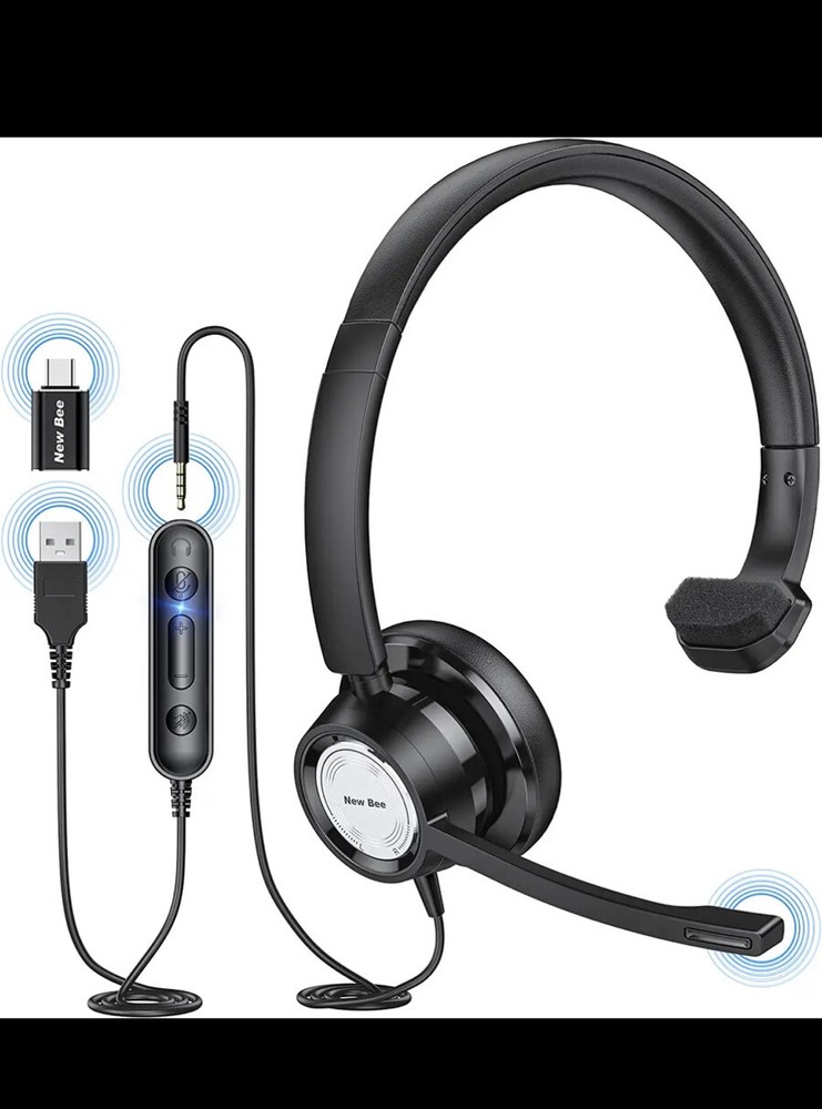 New Bee USB Headset with Microphone for PC Computer Headset, Single Ear Headset