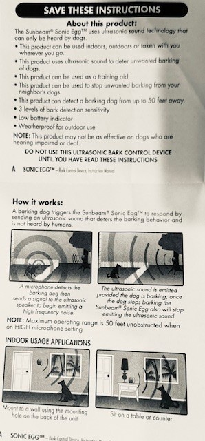 Sunbeam Sonic Egg - Ultra Sonic Bark Control