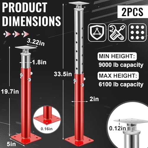 2 Pcs House Floor Jacks for Leveling Adjustable, Height Range 19.7"- Red