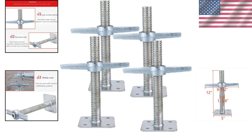 4-Pack 12" Adjustable Galvanized Screw Jacks for Reliable Construction Support