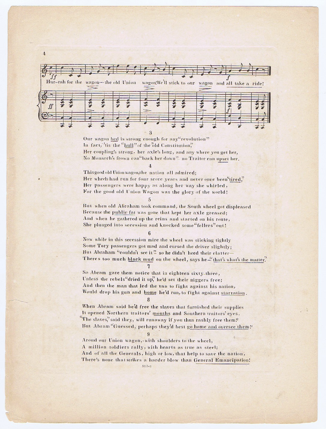 The Old Union Wagon - Abe Lincoln - 1863 - Emancipation! - mire of secession!