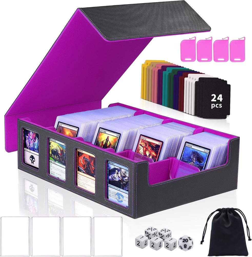 Trading Card Storage Box with Commander Display 4 Row Deck Case-Removable Lid,24