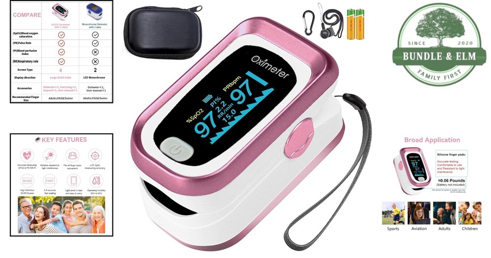 Pulse Oximeter Fingertip 4 Data Respiration Pulse Rate OLED Display