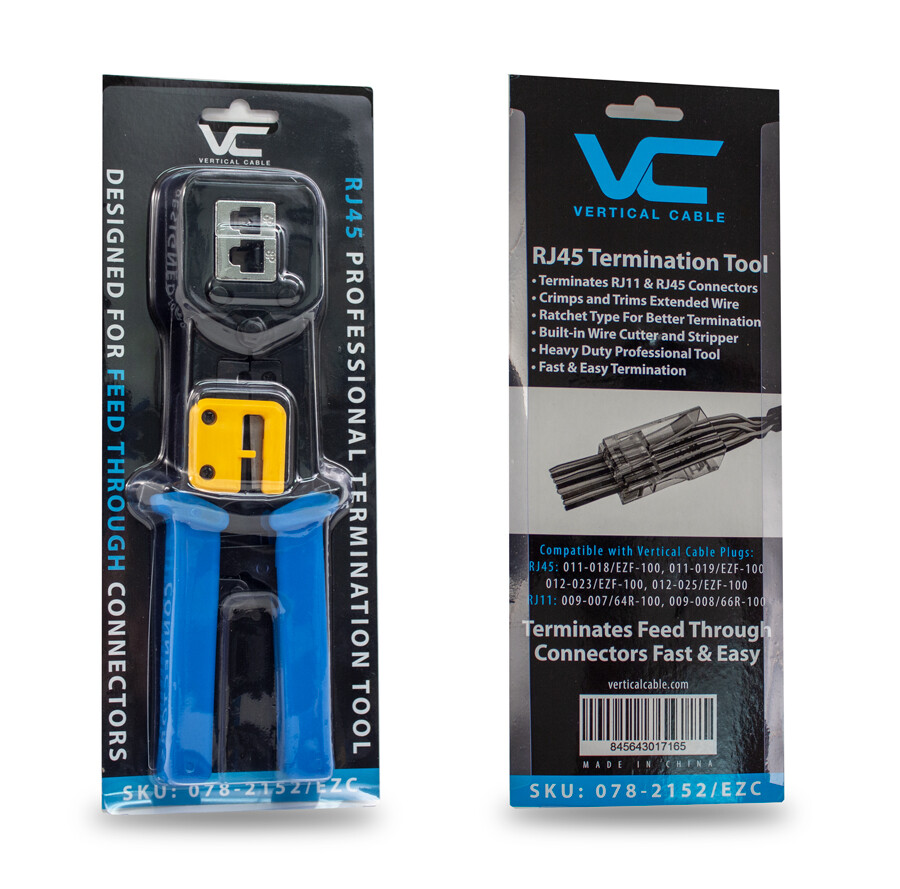 Vertical Cable RJ45 / RJ11 Termination Tool with Wire Stripper, Cutter, Trimmer