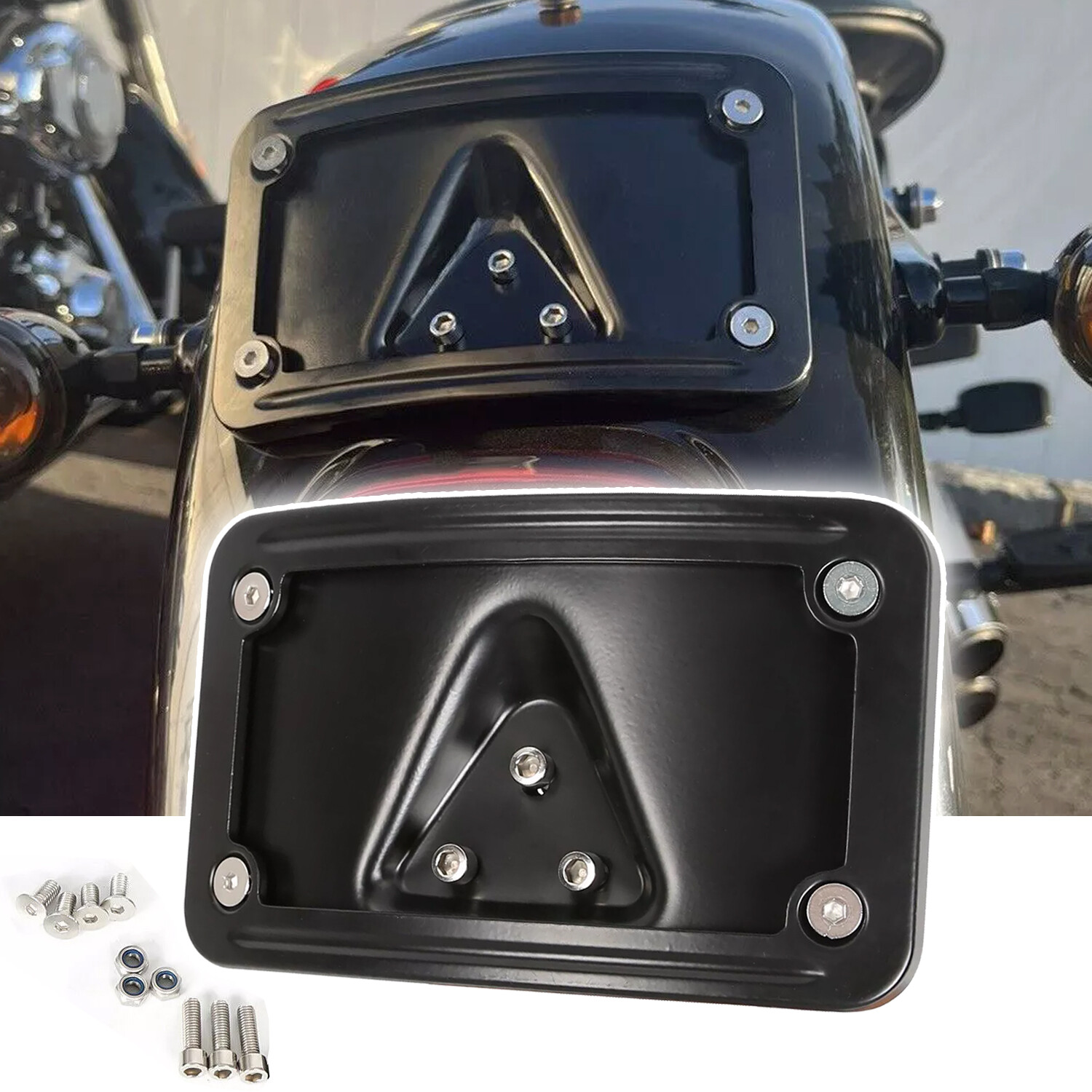 Black Curved Laydown License Plate Mount Bracket For Harley Dyna FXD Sportster