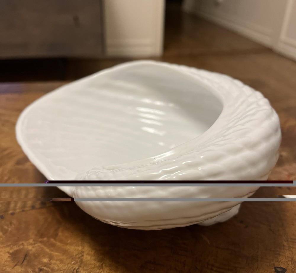 Abalone Shell White Glazed Ceramic Dish Pottery Barn Nautical Coll. 8 1/2”