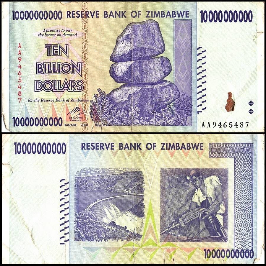 Zimbabwe 10 Billion Dollars, 2008, P-85, Damaged