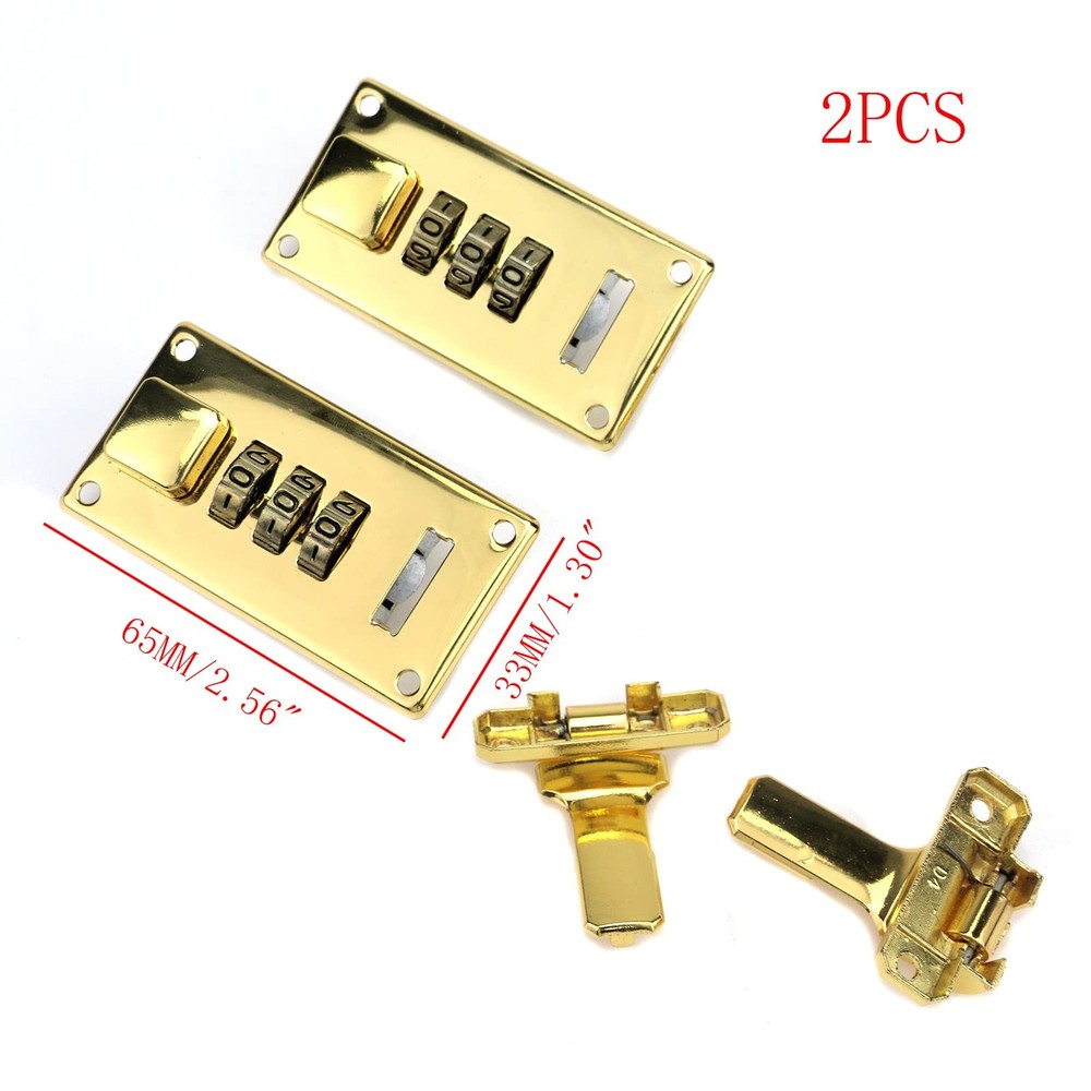 Luggage Combination Lock 2 PCS Toolbox Hasp 3 Digit Password Gold Security