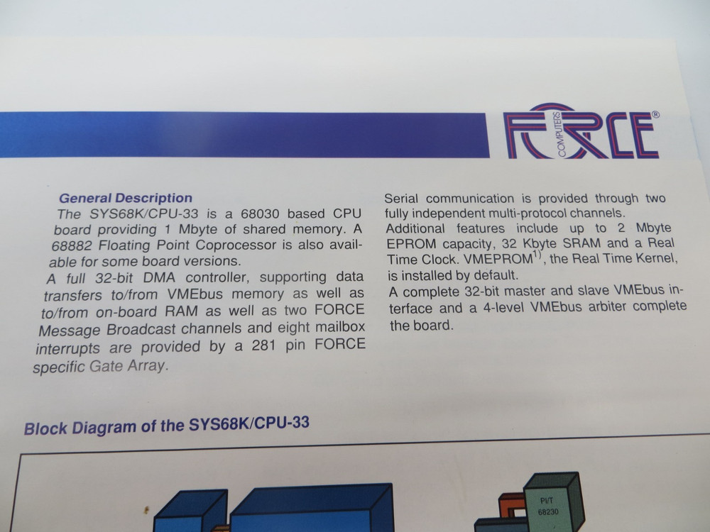 System 68000 VME SYS68K/CPU-33 68030 CPU Board with Shared Memory & DMA Booklet
