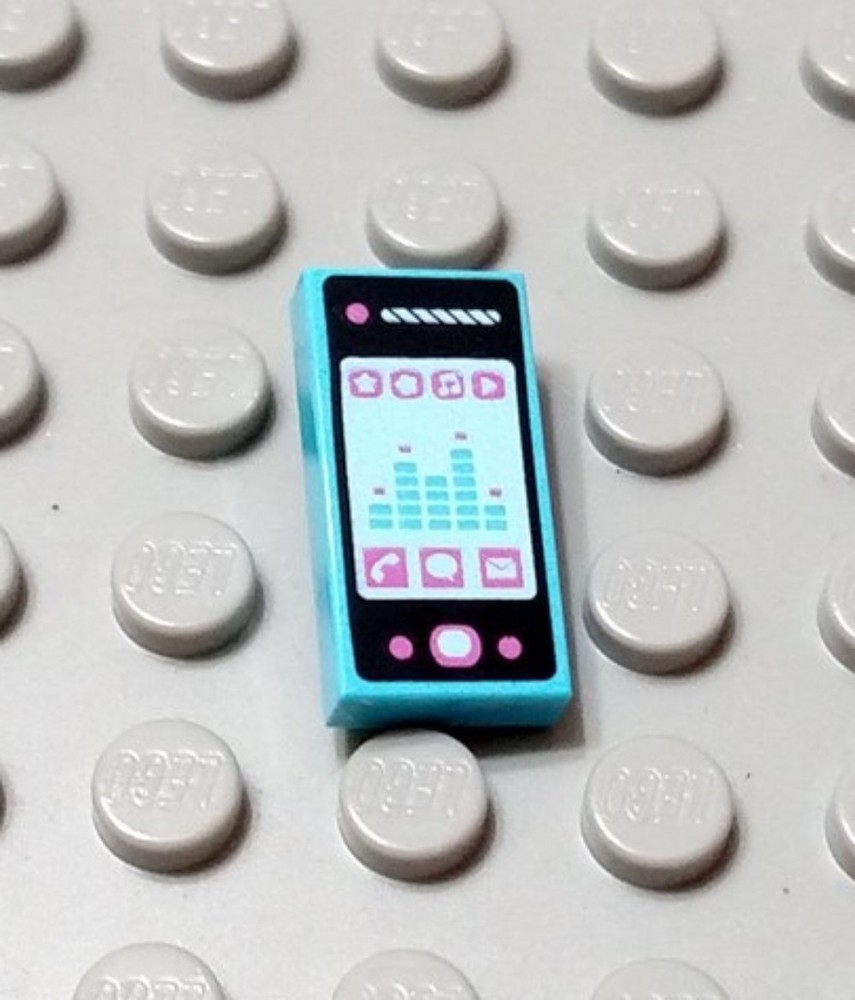 LEGO Medium Azure 1x2 Tile with Minifigure Smartphone Pattern